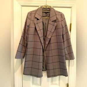 Ann Taylor Factory Blazer, L, Gray/Black Plaid, Long Length, 3/4 Sleeves